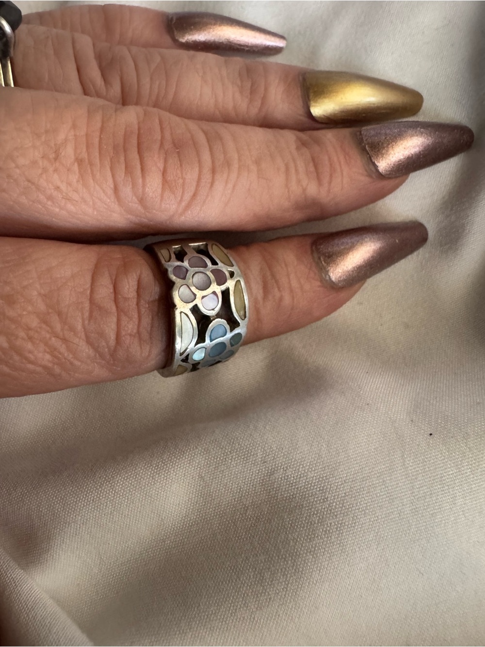 925 Sterling Silver Floral Cutout Band Ring - Women Jewelry